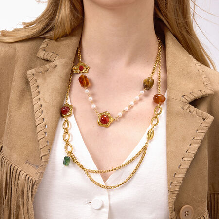 1 Piece Retro Flower Stainless Steel Waterproof Gold Color Acrylic Women's Pendant Necklaces