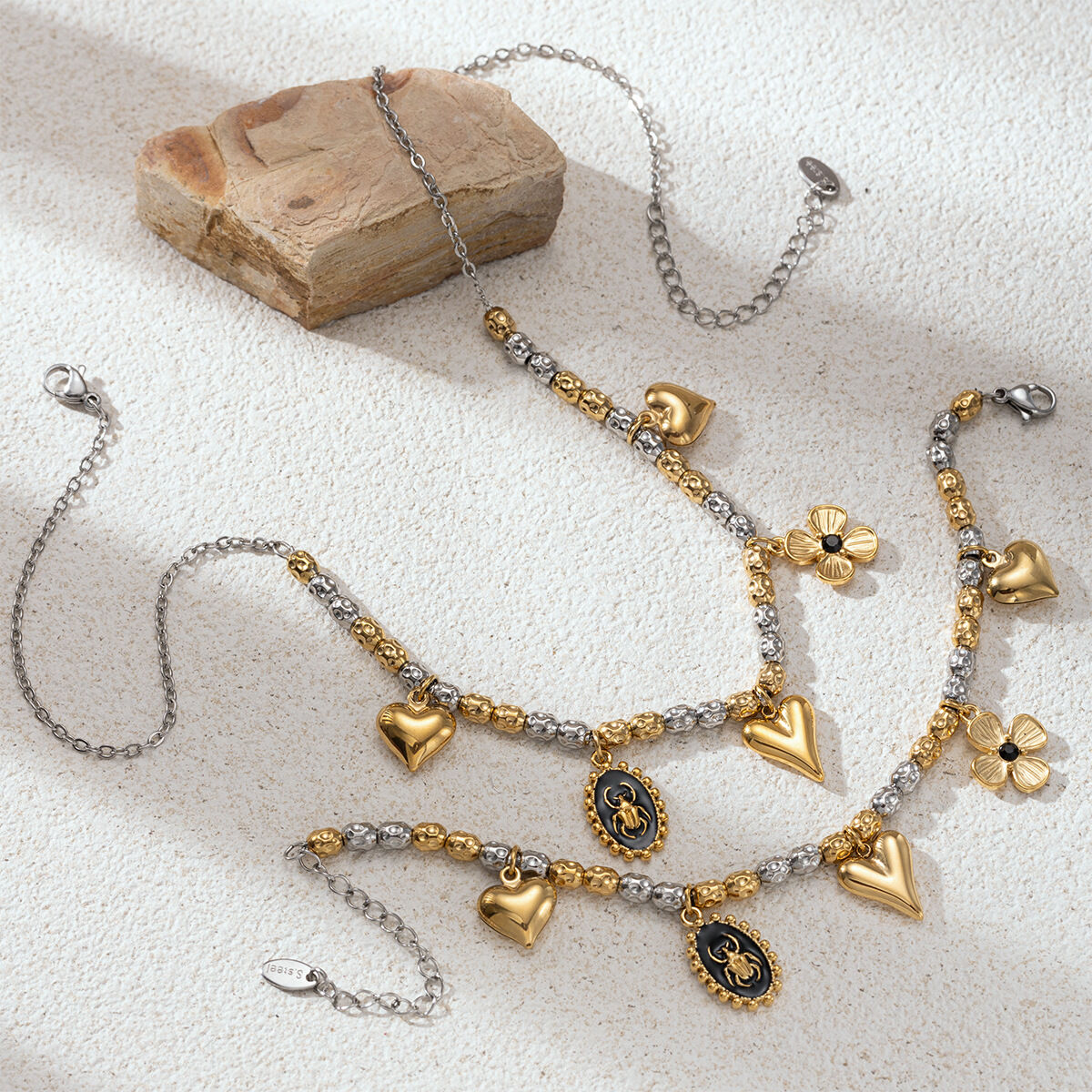 Set di collane impermeabili in acciaio inossidabile con perline a forma di cuore di vari colori h5 Immagine2