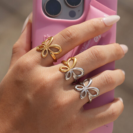 1 stuk retro vlinderring van roestvrij staal, waterdicht, goudkleurig, statement ring voor dames 2
