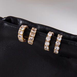 1 Pair Luxurious Circle Stainless Steel Waterproof Gold Color Zircon Women's Hoop Earrings h5 Picture5