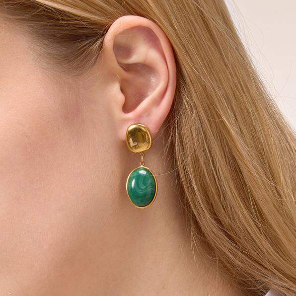 1 paio di orecchini pendenti da donna in acrilico color oro impermeabile in acciaio inossidabile con cerchio verde retrò