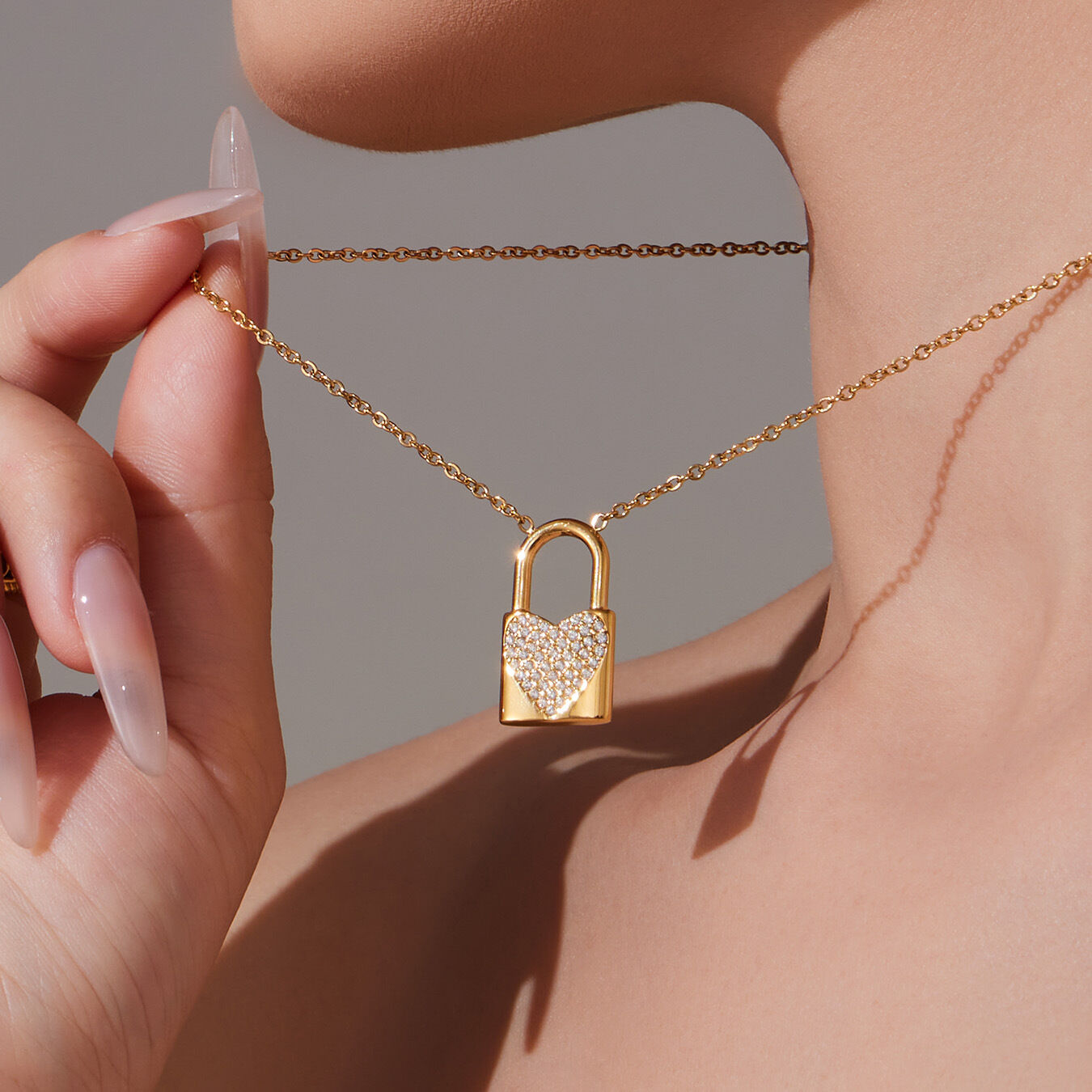 1 Piece Sparkling Lock Stainless Steel Waterproof Gold Color Zircon Women's Pendant Necklaces Picture6