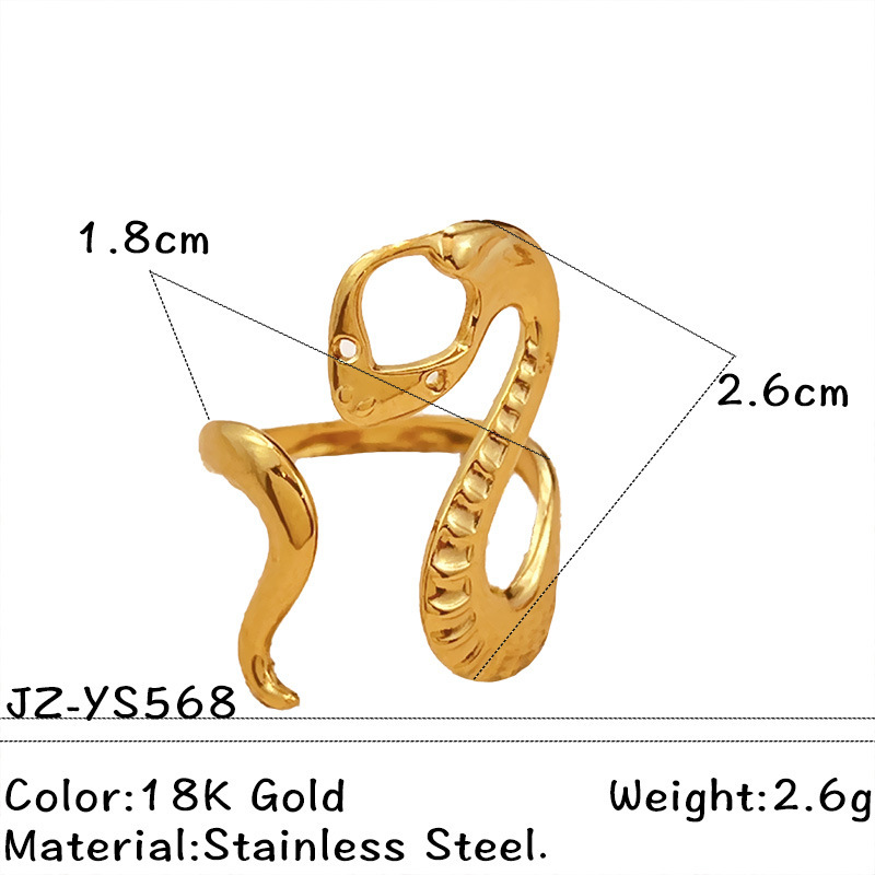 1 Piece Stainless Steel Waterproof Snake Shape Gold Color Statement Ring h5Picture2