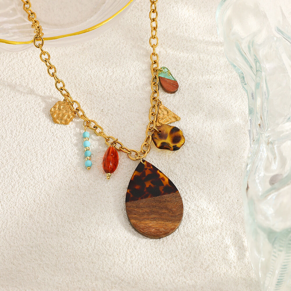1 Piece Simple Droplet Leopard Print Stainless Steel Waterproof Women's Pendant Necklaces 2