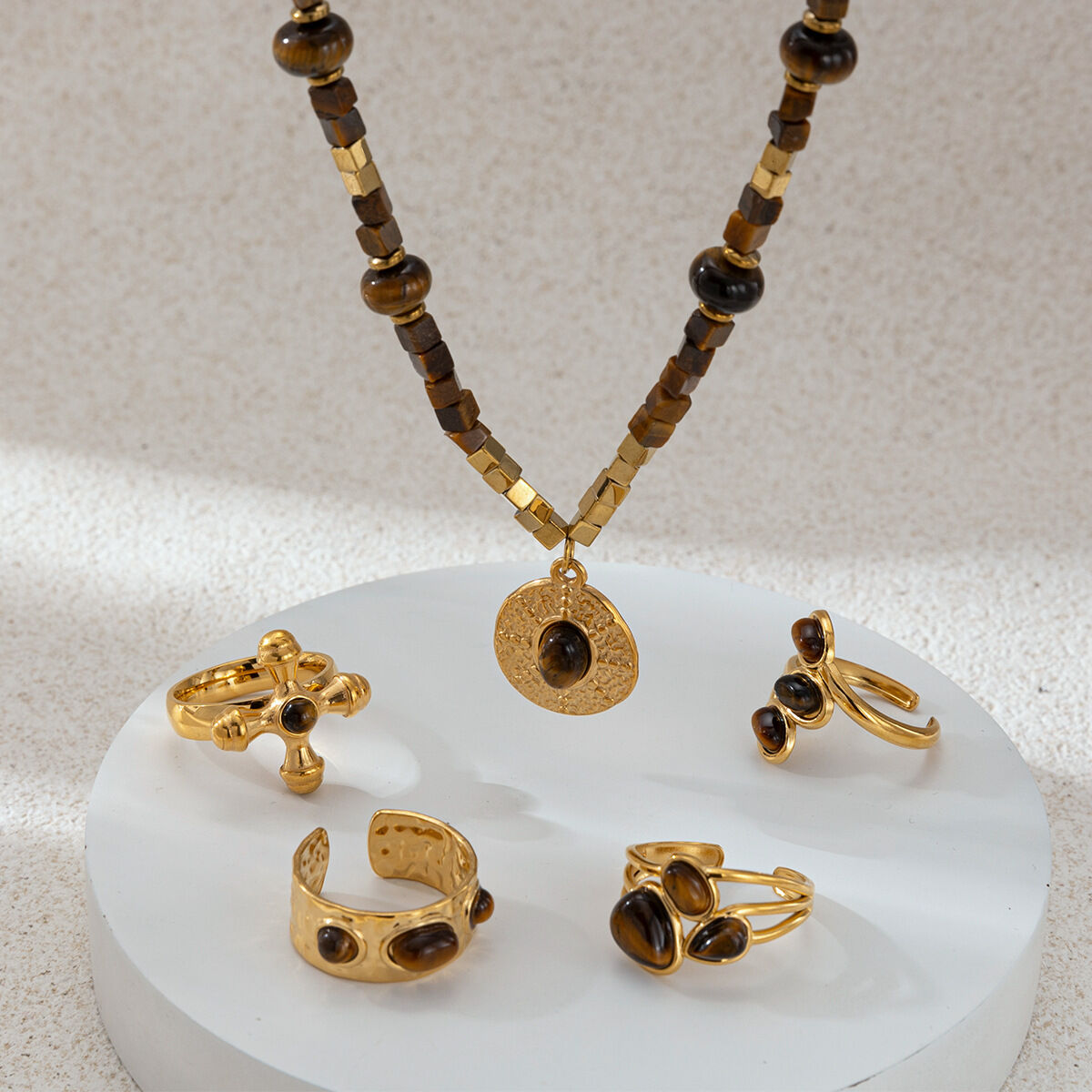 Set di collane impermeabili in acciaio inossidabile con perline di pietra naturale Immagine3