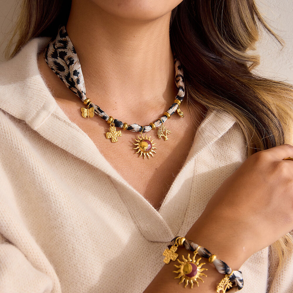 1 Piece Designable Sun Leopard Print Stainless Steel Waterproof Gold Color Acrylic Women's Pendant Necklaces Picture4