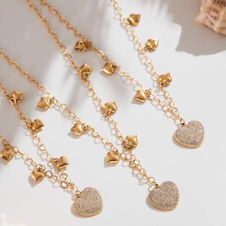 1 Piece Dazzling Heart Stainless Steel Waterproof Fully-jewelled Zircon Women's Pendant Necklaces 2