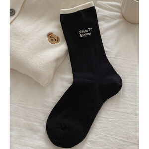 1 Pair Embroidered Letter Pure Cotton Women's Mid-Calf Socks h5