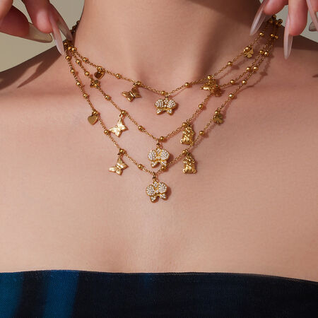 1 Piece Phalaenopsis Stainless Steel Waterproof Gold Color Women's Pendant Necklaces