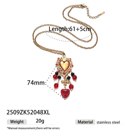 Retro-Herz-Halskette aus wasserdichtem Edelstahl in Goldfarbe mit Kristallquaste und Naturstein-Set