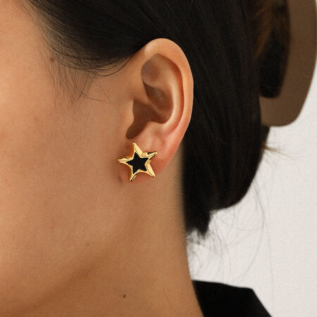 1 Pair Enamel Star Stainless Steel Waterproof Gold Color Stud Earrings 2