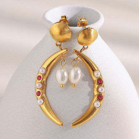 1 Pair Simple Series Daily Moon Stainless Steel Waterproof Women's Drop Earrings 2