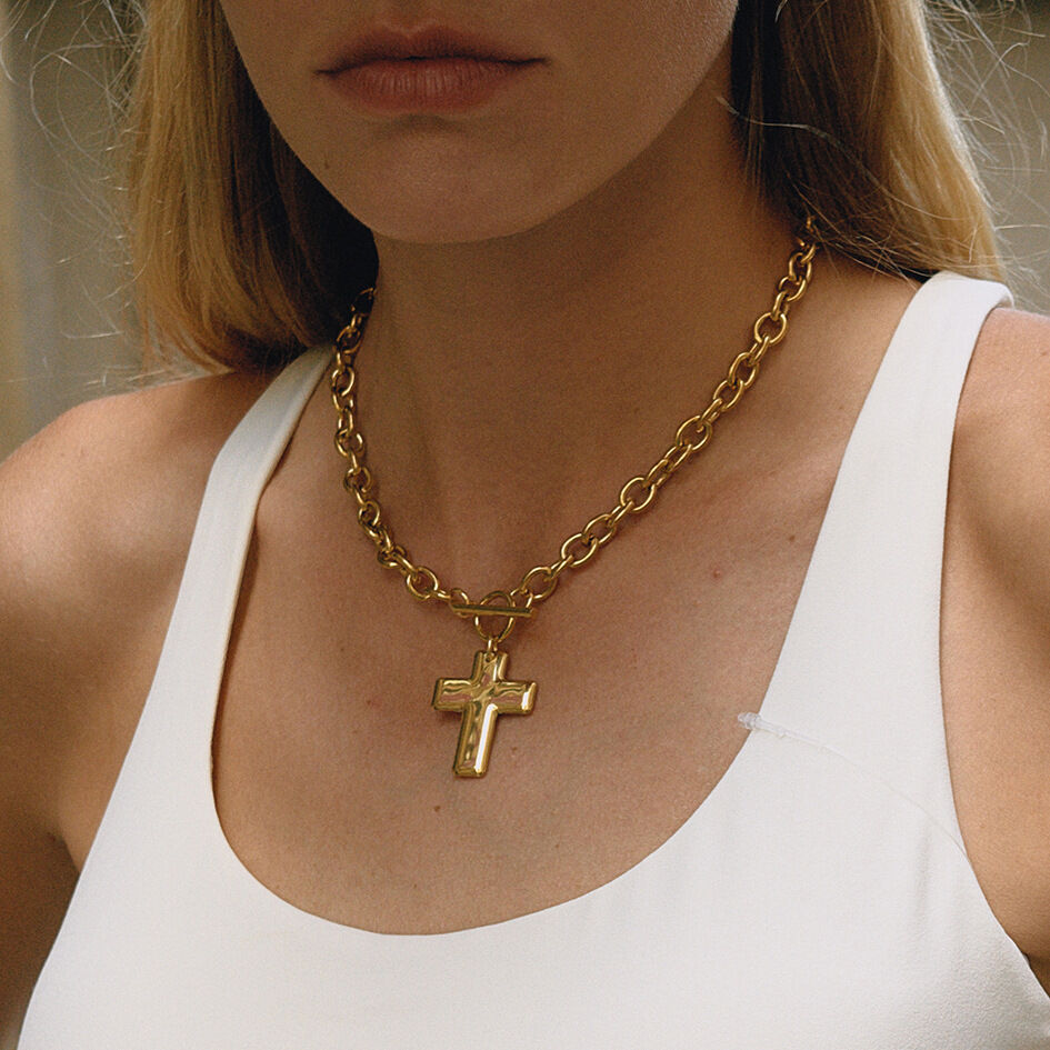 1 Piece Minimalist Cross Stainless Steel Waterproof Gold Color Women's Pendant Necklaces