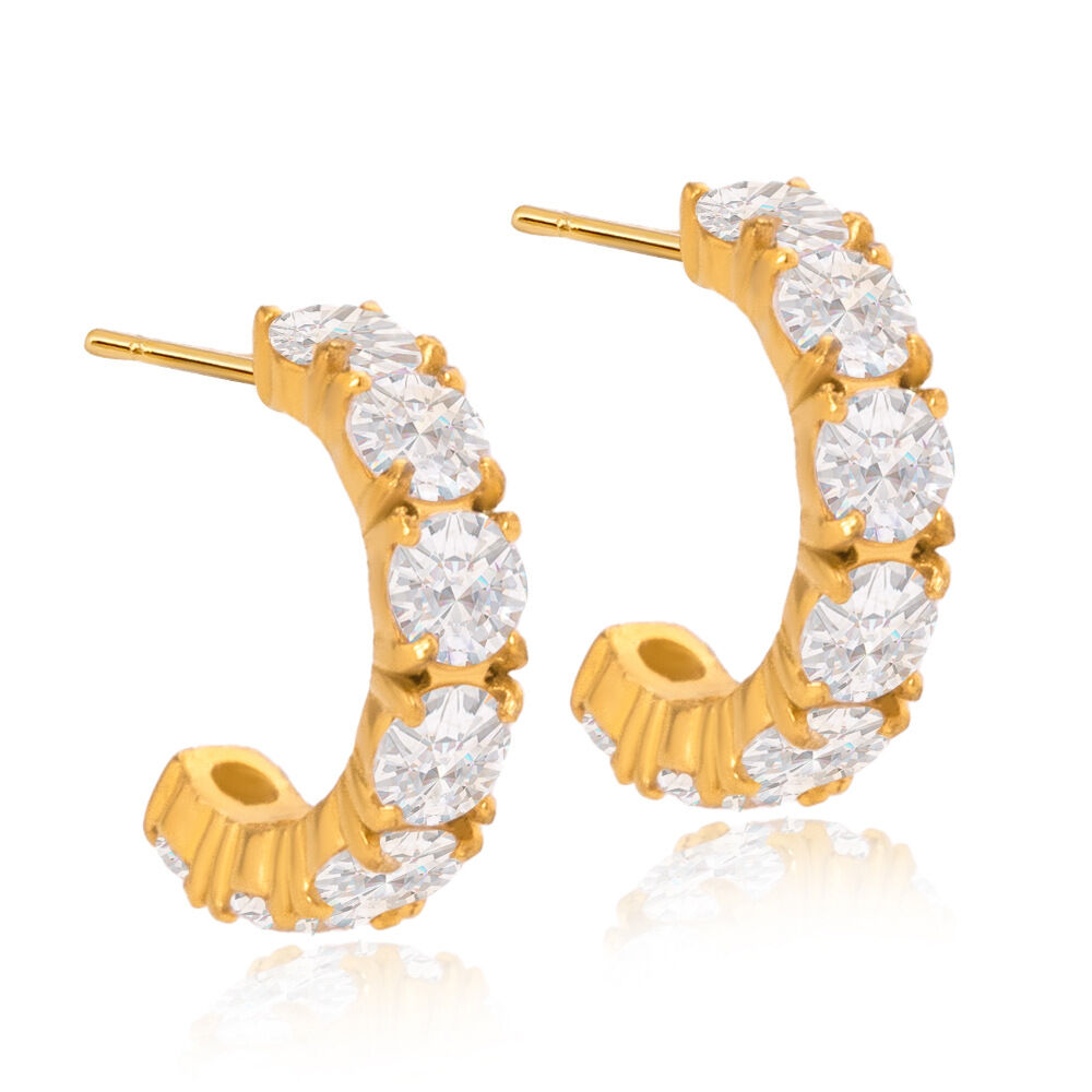 1 Pair Luxurious Circle Stainless Steel Waterproof Gold Color Zircon Women's Hoop Earrings