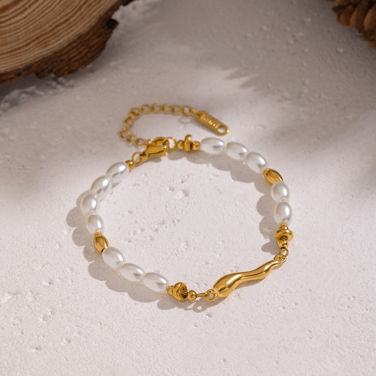 1 Piece Pearl Beads Stainless Steel Waterproof Gold Color Beaded Bracelet