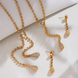 Luxurious Droplet Stainless Steel Waterproof Gold Color Zircon Women's Jewelry Sets h5 Picture2