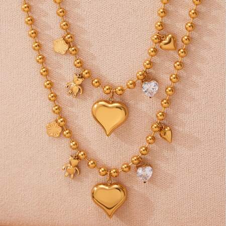 1 Piece Romantic Heart Stainless Steel Waterproof Gold Color Women's Pendant Necklaces