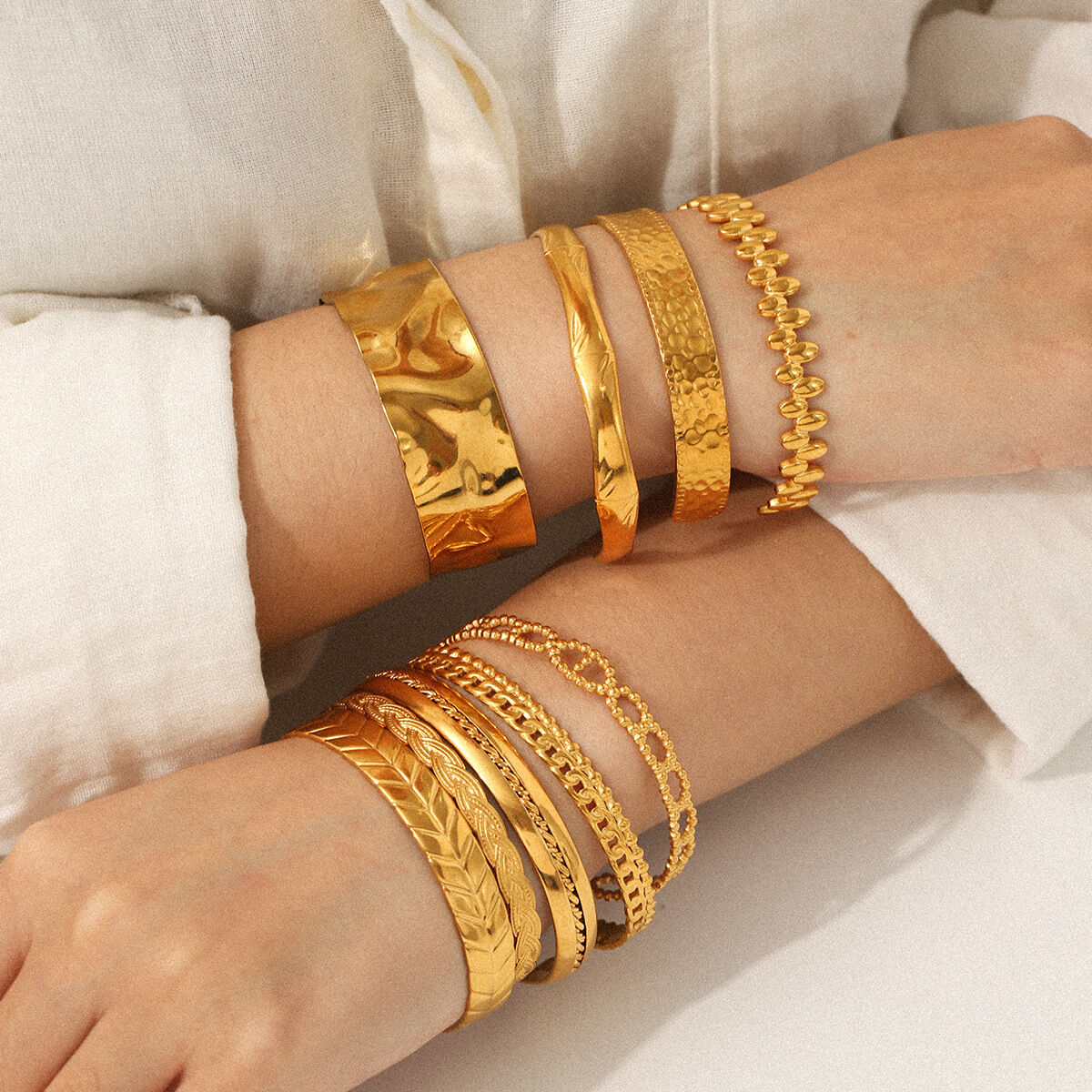 1 Piece Irregular Shape Hollowed-out Stainless Steel Waterproof  Gold Color Cuff Bracelet 2