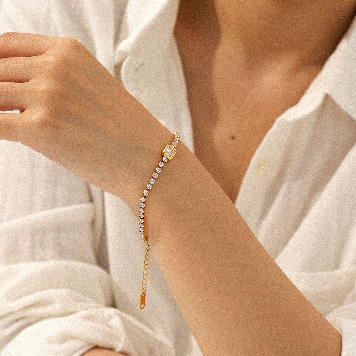 1 Piece Chain Stainless Steel Waterproof Gold Color Zircon Chain Bracelet h5 Picture5