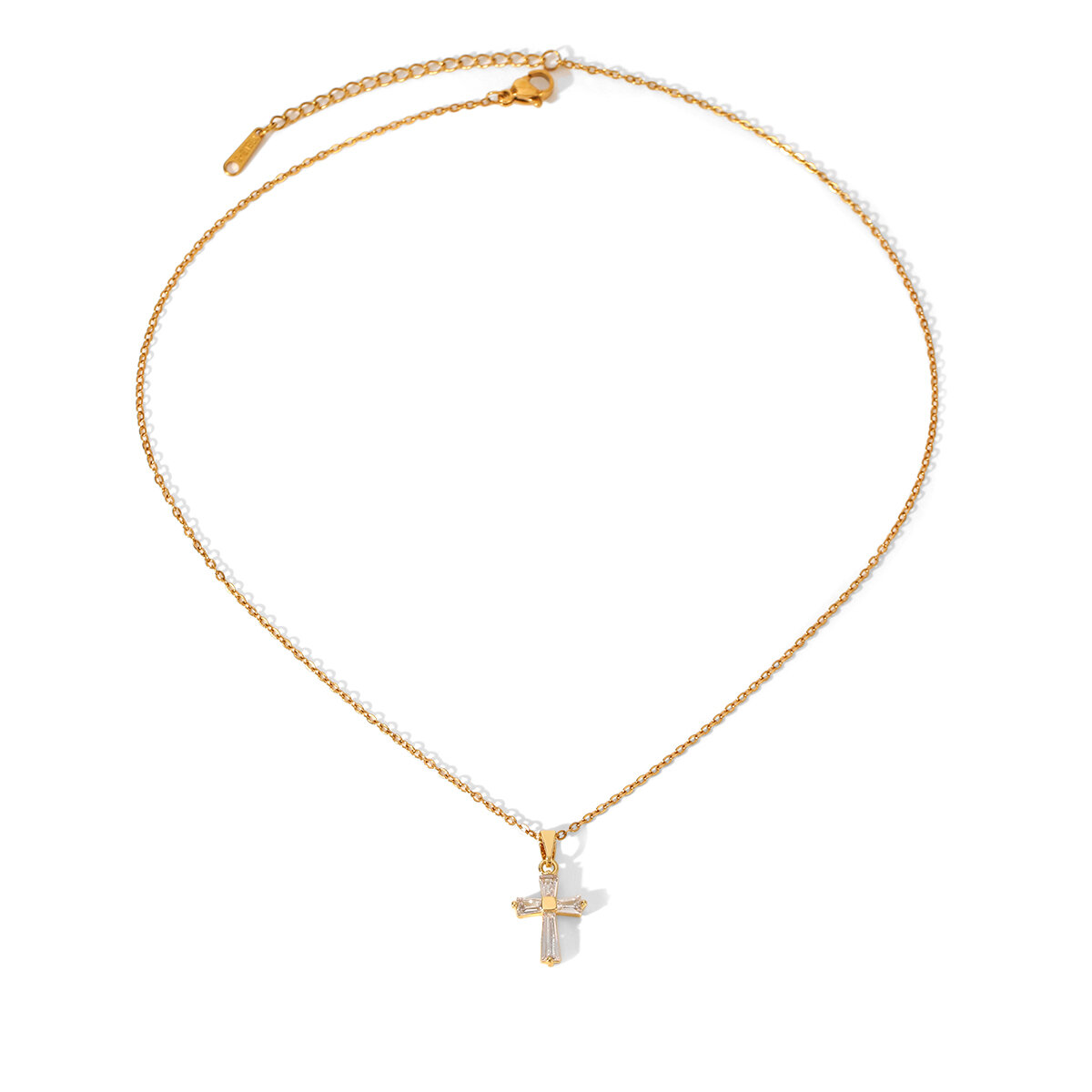 1 Piece Cross Stainless Steel Waterproof Gold Color Zircon Pendant Necklace