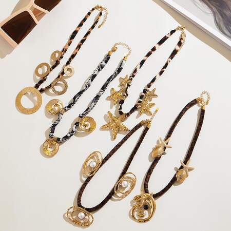 1 Piece Fashionable Thread Stainless Steel Waterproof Gold Color Women's Pendant Necklaces 2