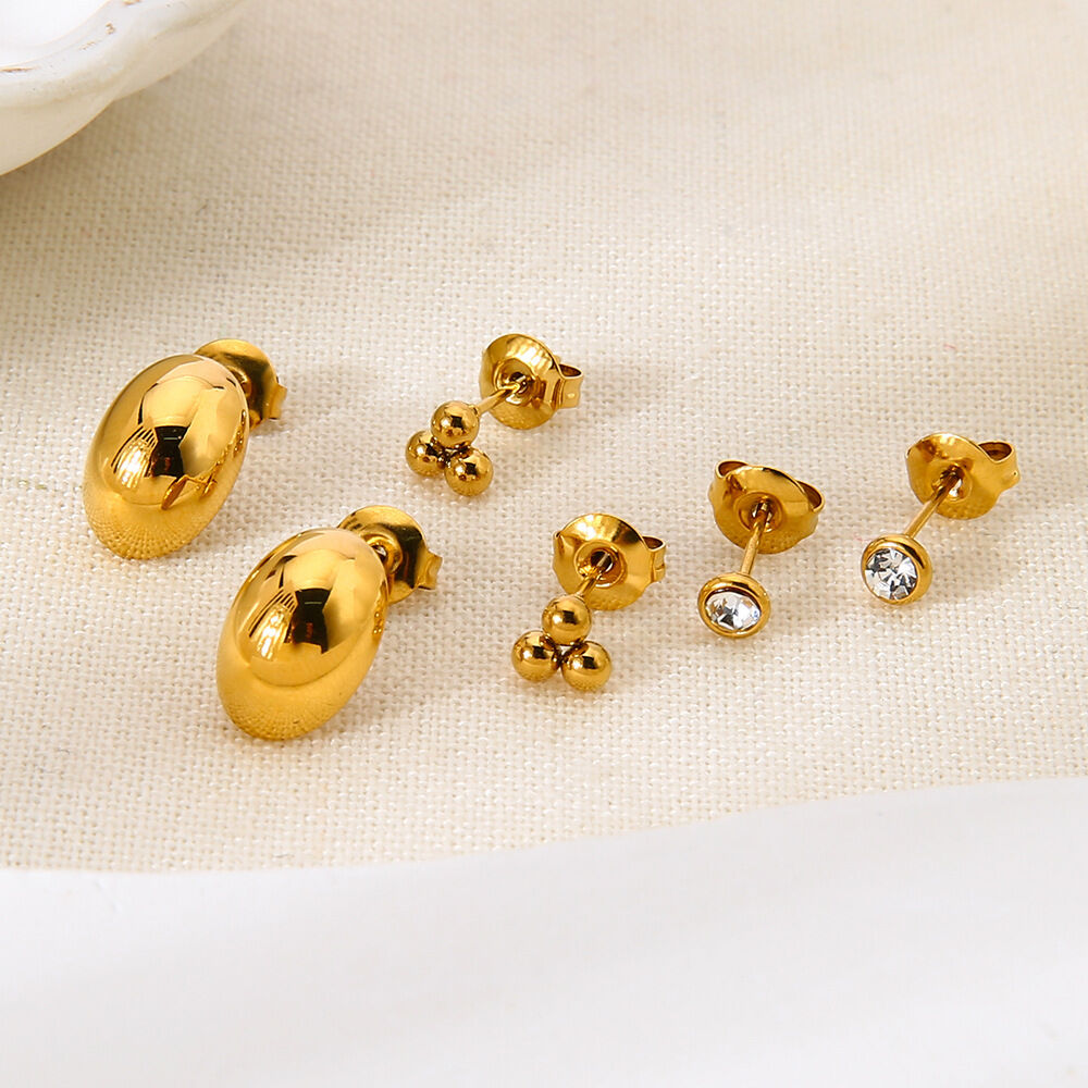 1 Set Simple Circle Stainless Steel Waterproof Gold Color Zircon Earring Set Picture3