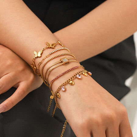 1 Piece Elegant Stainless Steel Waterproof Gold Color Zircon Charm Bracelet