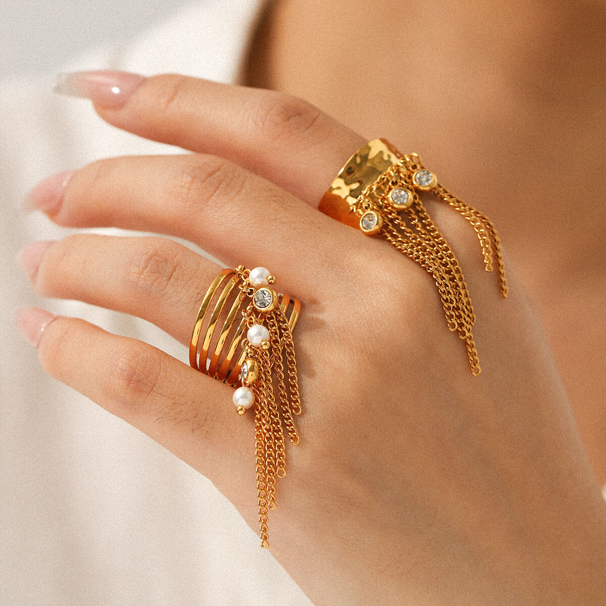 1 Piece Tassel Stainless Steel Waterproof Gold Color Statement Ring h5 Picture3