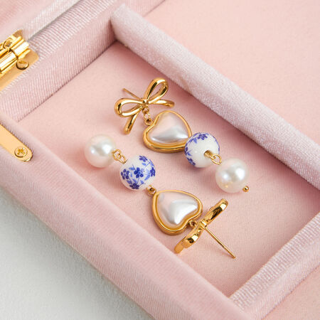 1 Pair Classic Heart Stainless Steel Waterproof Gold Color Women's Drop Earrings 2