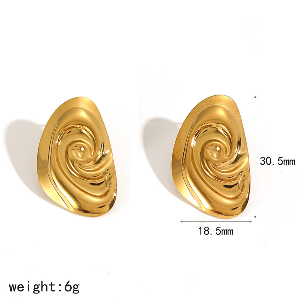 1 paire de boucles d'oreilles à clous en acier inoxydable doré, motif vortex