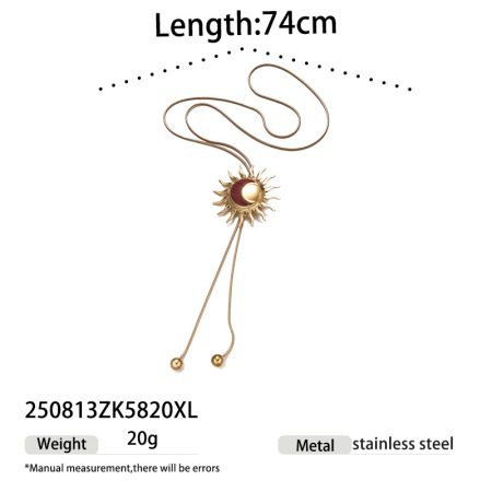 1 stuk lange ketting van roestvrij staal met emaille zonmotief, waterdicht en goudkleurig.