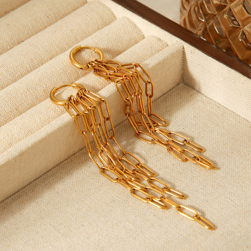 1 Pair Chain Tassel Stainless Steel Waterproof Gold Color Dangle Earrings Picture4