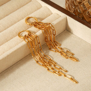 1 Pair Chain Tassel Stainless Steel Waterproof Gold Color Dangle Earrings h5 Picture4