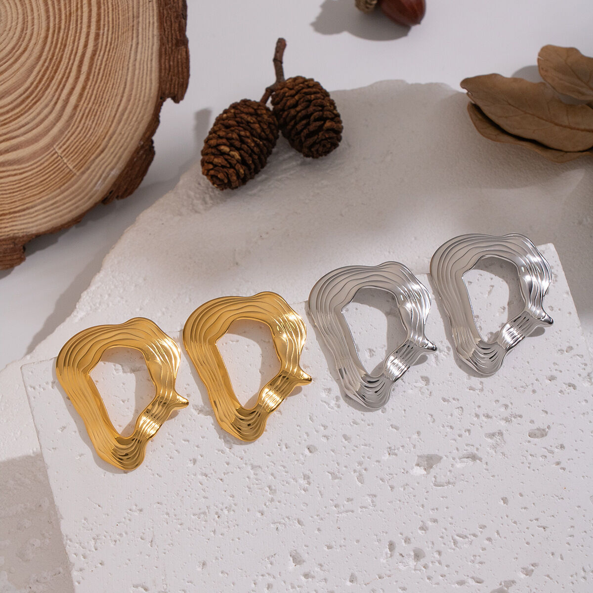 1 Pair Irregular Shape Stainless Steel Waterproof Gold Color Stud Earrings Picture2