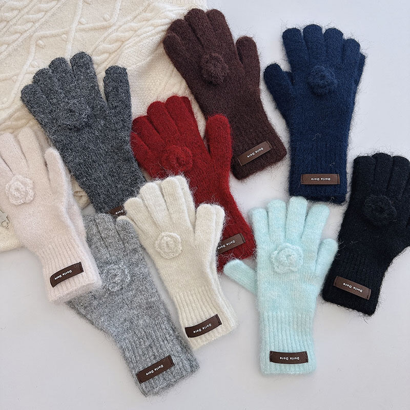 1 Pair Elegant Rose Solid Color Rayon & Wool Knitted Gloves