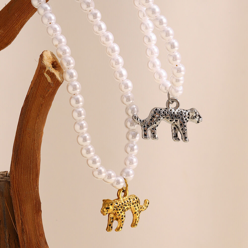 Collar de cuentas de tigre de acero inoxidable, impermeable, con cuentas huecas para mujer, 1 pieza h5Imagen2