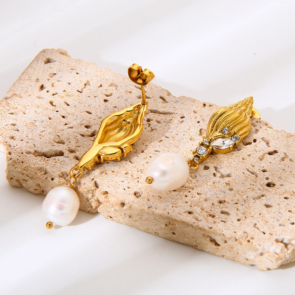 1 Pair Luxurious Retro Turtle Stainless Steel Waterproof   Gold Color  Zircon Women's Dangle Earrings Picture2