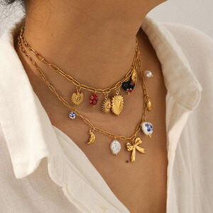 Collier pendentif rétro en forme de cœur, en acier inoxydable étanche, couleur or h5 Image4