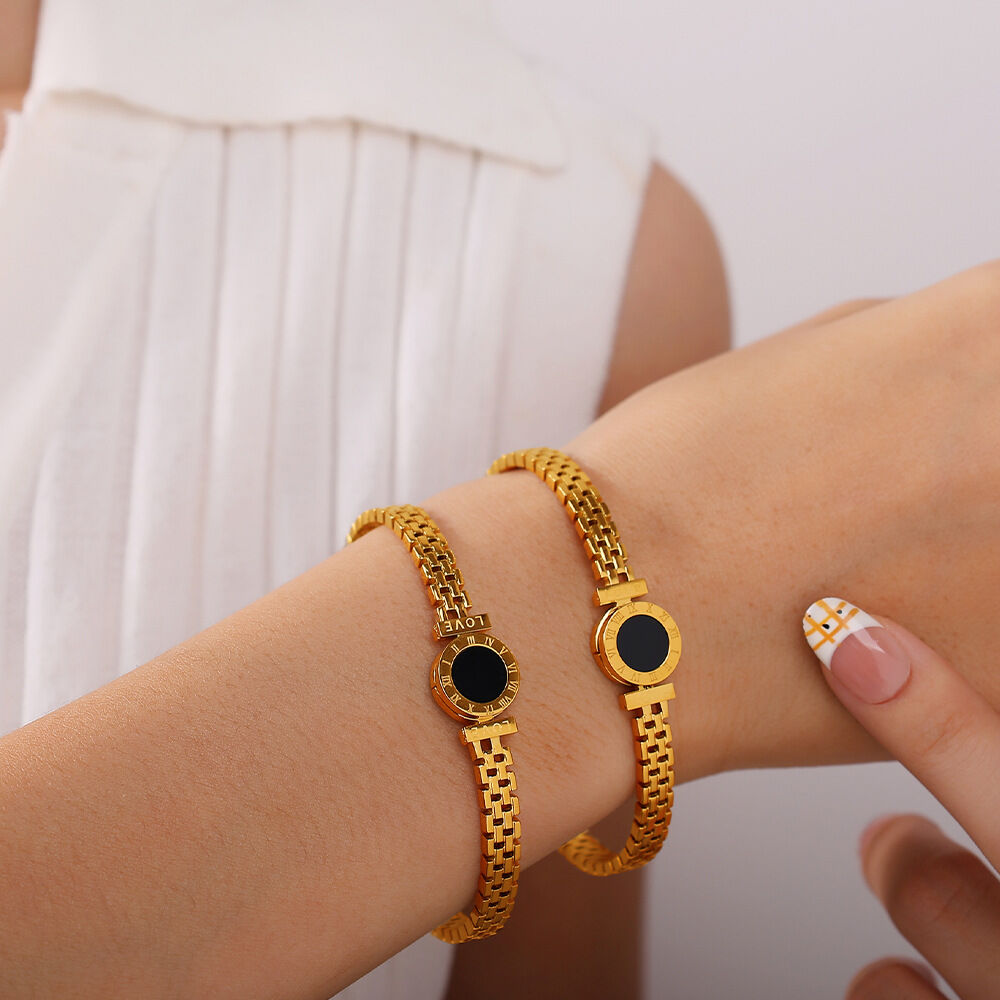 1 Piece Retro Circle Stainless Steel Waterproof Gold Color Bangle h5 Picture4