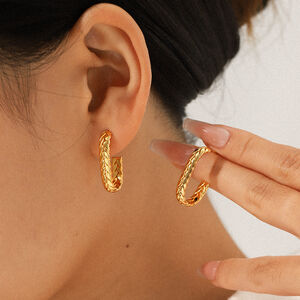 1 Pair C-shape Stainless Steel Waterproof Gold Color Hoop Earrings h5 Picture3