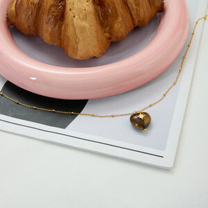 Collana con ciondolo da donna in pietra naturale color oro impermeabile in acciaio inossidabile con cuore classico da 1 pezzo h5 Immagine6