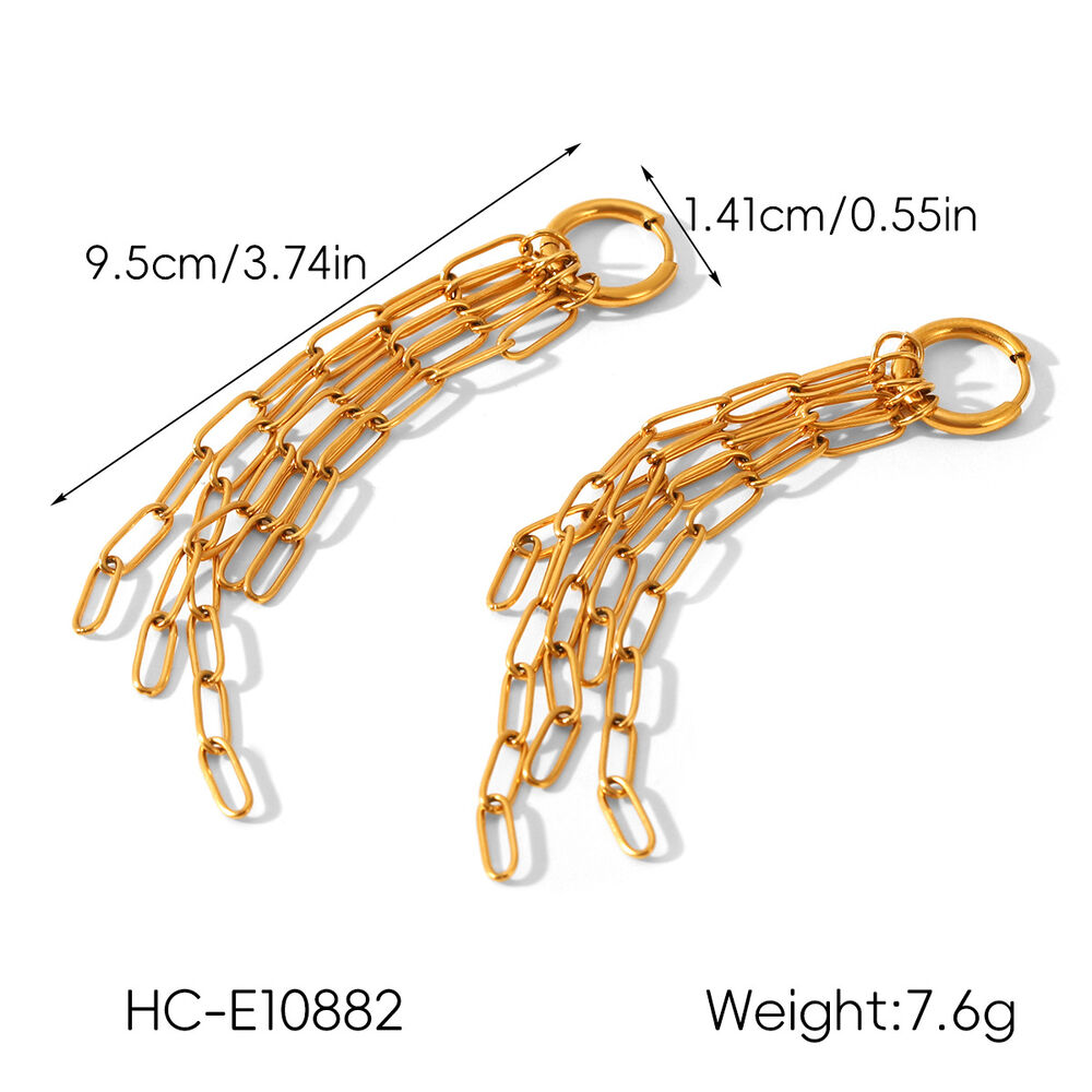 1 Pair Chain Tassel Stainless Steel Waterproof Gold Color Dangle Earrings Picture2