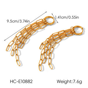 1 Pair Chain Tassel Stainless Steel Waterproof Gold Color Dangle Earrings h5 Picture2