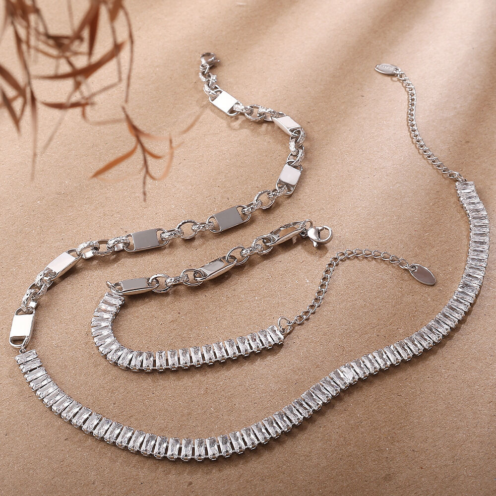 Irregular Shape Stainless Steel Waterproof Gold Color Zircon Necklace Set Picture3