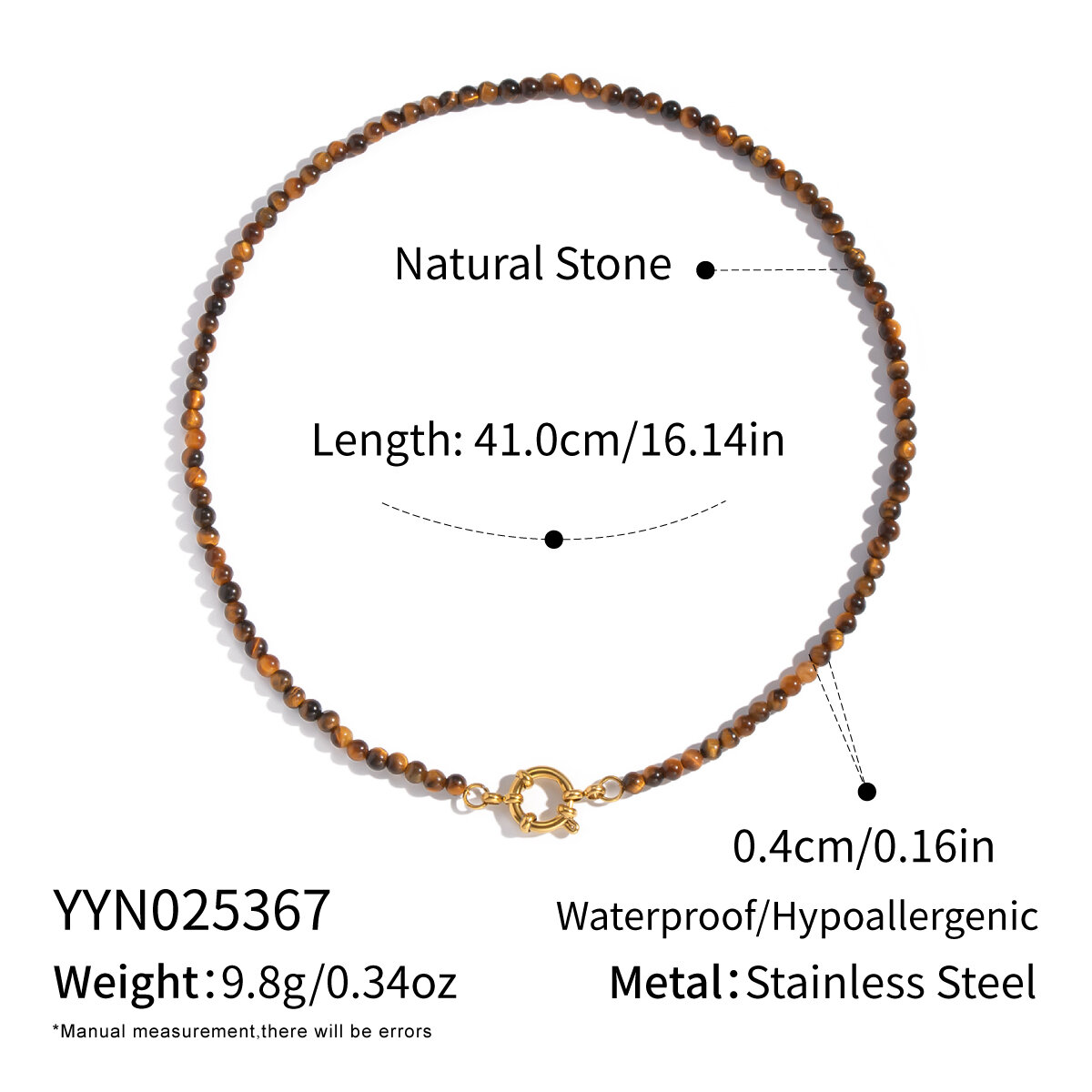 1 PieceRetro Natural Stones Beads Gold Color DIY Beaded Necklace 