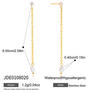 1 Pair Elegant Pearl Stainless Steel Waterproof Gold Color Women's Dangle Earrings h5 Picture2