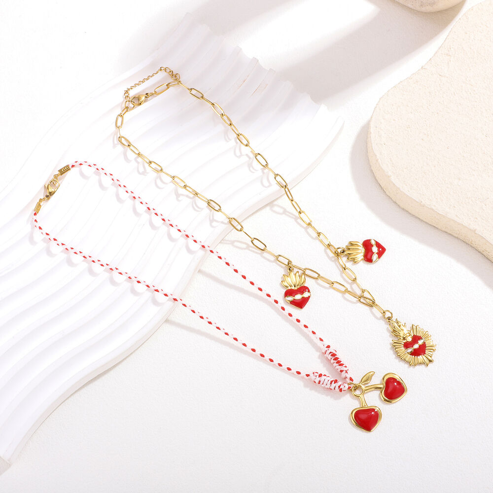 1 Piece Luxurious Red Cherry Stainless Steel Waterproof Women's Braided Necklaces Picture3
