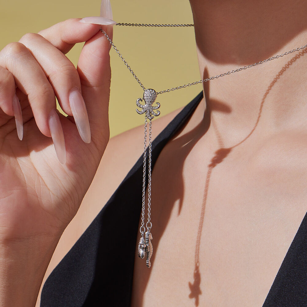 1 Piece Marine Series Stainless Steel Waterproof Gold Color Zircon Women's Pendant Necklaces Picture5