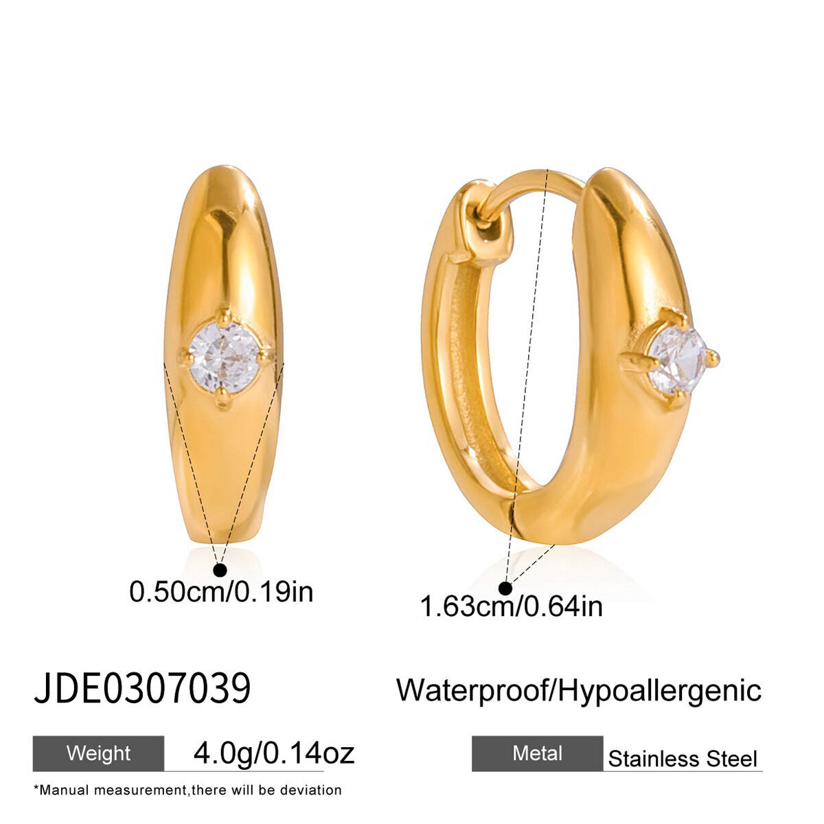 1 Pair Luxurious Circle Stainless Steel Waterproof Gold Color Zircon Women's Hoop Earrings Picture2
