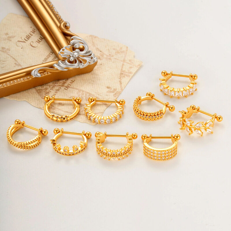 1 pieza de pendientes de perforación con circonitas de color cobre y dorado con corona simple para mujer h5 Imagen5